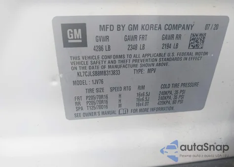 2021 Chevrolet Trax Fwd Lt from USA, damaged, VIN KL7CJLSB8MB313833